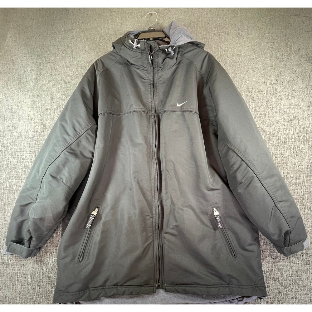 Nike Mens XL Black Hooded Fleece Lined Parka Jacket Full Zip Heavyweight Y2K